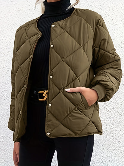 Bubble Texture Snap Down Long Sleeve Winter Coat