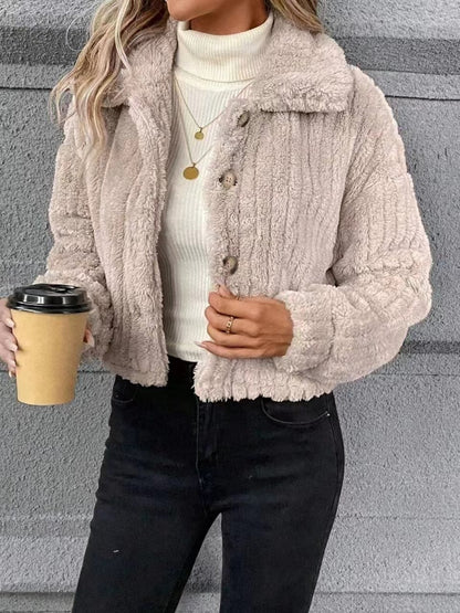 Button Up Long Sleeve Fuzzy Outerwear